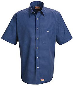 Men's Short Sleeve Mini Plaid Uniform Shirt - Working Class Clothes