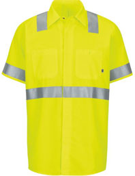 Red Kap Men's Hi-Visibility Short Sleeve Ripstop Work Shirt W/Mimix + Oilblok - Type R Class 2
