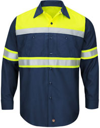 Red Kap Hi-Visibility Long Sleeve Color Block Work Shirt - Type O, Class 1