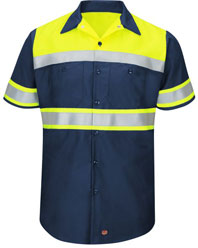 Red Kap Hi-Visibility Short Sleeve Color Block Work Shirt - Type O, Class 1