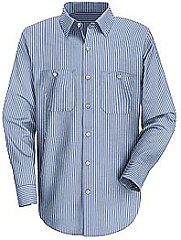Red Kap Men's Industrial Stripe Long Sleeve Mock Oxford Shirt