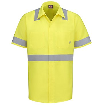 Red Kap Men's Hi-Visibility Short Sleeve Ripstop Work Shirt W/Mimix + Oilblok - Type R Class 2