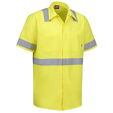 Red Kap Men's Hi-Visibility Short Sleeve Ripstop Work Shirt W/Mimix + Oilblok - Type R Class 2