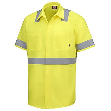 Red Kap Men's Hi-Visibility Short Sleeve Ripstop Work Shirt W/Mimix + Oilblok - Type R Class 2