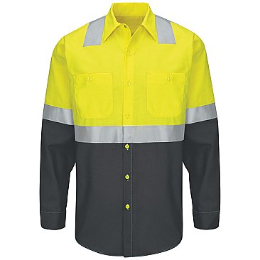 Red Kap Hi-Visibility Long Sleeve Color Block Work Shirt - Type R, Class 2