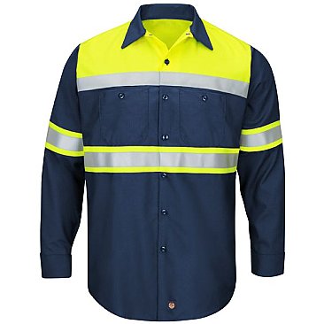 Red Kap Hi-Visibility Long Sleeve Color Block Work Shirt - Type O, Class 1