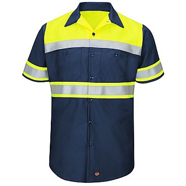 Red Kap Hi-Visibility Short Sleeve Color Block Work Shirt - Type O, Class 1