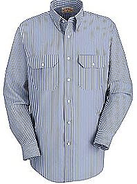 Red Kap Men's Long Sleeve Mock Oxford Striped Dress Uniform Shirt